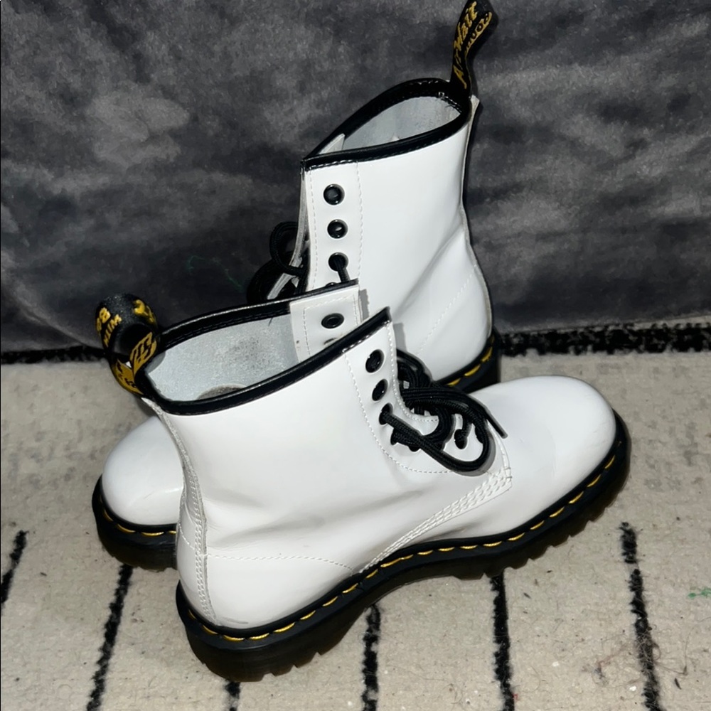 Dr. Martens White Combat Boots with Black Laces